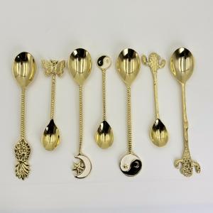 Ensemble de couverts en laiton à manche côtelé doré, personnalisable avec logo, pour café et thé, prix raisonnable, R B Overseas - Product Image 3