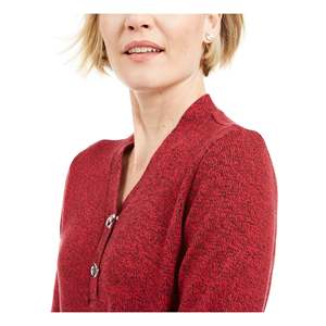 Maglione Henley rosso da donna Karen Scott, taglia Petite XL, 100% cotone con finiture in metallo - Product Image 3