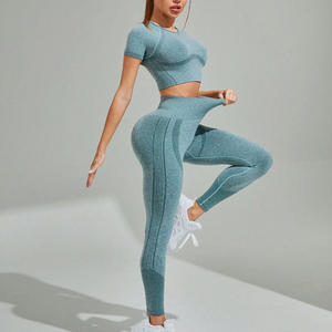 ชุดเสื้อยืดและเลกกิ้งออกกำลังกายสำหรับผู้หญิงเสื้อผ้าสำหรับยิมผ้ายืดระบายอากาศได้สั่งทำฉลากส่วนตัว - Product Image 2
