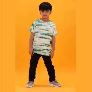 T-shirt tricoté en pur coton pour garçons, longueur régulière, col rond, demi-manches, vert, Tie and Dye, 100% - Product Image 6