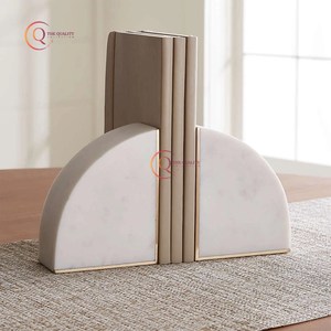 Bookend Home Tabletop Book Holder White Mosaic Marble Modern Bookends Attractive Look Pattern Decorative Study Room Bookends - Product Image 6