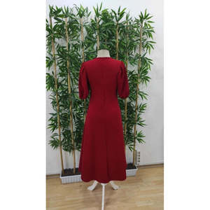 Women's <b>Short</b> Balloon Sleeve Crew Neck Wide Cut Shimmering Crepe <b>Dress</b>, 37975 - <b>Red</b> - Product Image 5