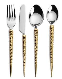 Increíble espejo dorado Acabado Personalizar Mango de bambú completo grueso Estilo real elegante Juego de cubiertos dorados de acero inoxidable de 5 piezas - Product Image 3