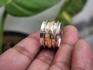 925 Sterling Silver and Brass Spinner <b>Ring</b> Hammered Meditation <b>Ring</b> Wide <b>Anxiety</b> Band Handmade <b>Fidget</b> <b>Ring</b> for Women and Men - Product Image 3