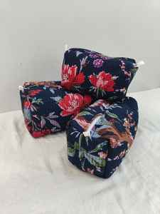 Set Of 3 Cotton <b>Quilted</b> Makeup Bag & Organizer Cotton Toiletry Case mTravel Bag floral Print Makeup Bag Toiletries Organizer Bag - Product Image 6