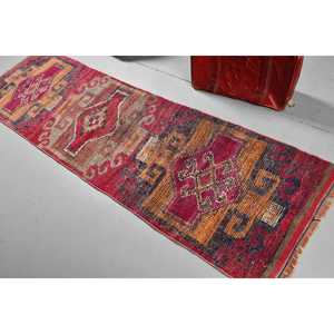 Tapis turc vintage Herki 2,7x9,1 pi (83x278 cm), tapis en laine persan rouge - Product Image 4