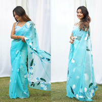 Sari en Georgette Doux, Durable, Lavable, Toutes Saisons, Taille Personnalisée, Élégant, pour Tenue Traditionnelle Indienne, Fêtes et Festivals, pour Femmes