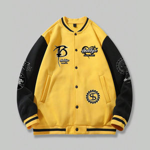 Veste universitaire unisexe tendance, coupe ample, col et poignets côtelés, manches contrastées, broderie personnalisée tendance, vêtements d'équipe scolaire - Product Image 1