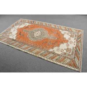 Tapis vintage 4,7x8,1 pieds, tapis turc, tapis patchwork orange - Product Image 2