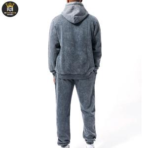 Chándal de invierno para hombre de alta calidad 100% algodón lavado con ácido técnicas impresas personalizadas traje de jogging con cuello con capucha de talla grande - Product Image 3