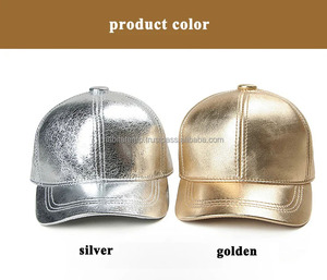 Gorra de béisbol de cuero real Sombreros de béisbol unisex de moda de piel de cordero real ajustable metálico plateado brillante - Product Image 6