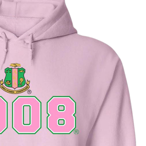 Sudadera con Capucha AKA 1908, Bordado en Rosa Claro y Verde, Sudadera con Capucha Personalizada para Hermandades Griegas - Product Image 3