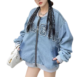 แจ็กเก็ตยีนส์สำหรับผู้หญิงทรงปกติระบายอากาศได้ดีโพลีเอสเตอร์/ ผ้าฝ้ายวินเทจสำหรับทุกฤดูกาล - Product Image 5