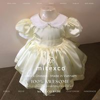 Mitexco Robe de nuit en satin pour filles, style smock, avec col Peter Pan et manches bouffantes, faite main au Vietnam, coupe trapèze, mini, style doux