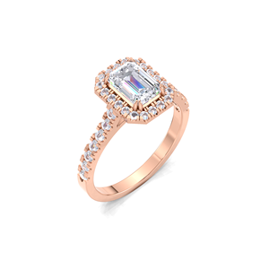 แหวนหมั้นเพชรทรงเอเมอรัลด์ 1.57 กะรัต ประดับเพชรแบบดับเบิ้ลฮาโล ทอง 14K สีเหลือง ขาว และโรสโกลด์ ชุบโรเดียม ดีไซน์หรูหราแบบ Pave - Product Image 2