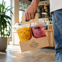 Gobelets en PET personnalisés AT PACK de 16 oz avec support pour 2 gobelets, gobelets en plastique transparent pour café glacé, jus, thé et cafés à emporter