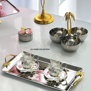 Alta calidad, mejor precio, fabricante indio y proveedor, bandeja de servicio de mármol, forma Rectangular, mango de Metal dorado - Product Image 6