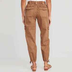Pantalones de cuero de cintura alta para mujer con estilo de botón Casual frente plano de cintura alta de cuero de moda para mujer pantalones cargo para mujer - Product Image 5