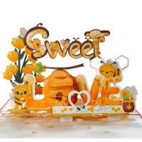 Tarjeta de felicitación 3D con diseño de abejas y flores para un feliz Día de San Valentín
