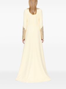 Elegante vestido de noche de satén con cuentas de malla de una línea para mujer cuello alto manga larga para fiesta de Damas - Product Image 3