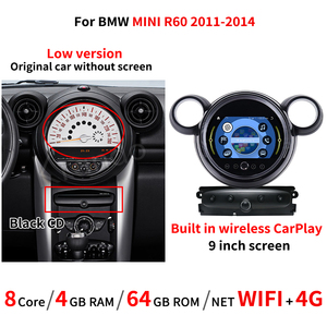 Krando 9 "navegación Android para BMW <span class=keywords><strong>Mini</strong></span> Cooper R55 R56 R60 <span class=keywords><strong>2007</strong></span> - 2014 unidad principal estéreo de coche compatible con Carplay inalámbrico 4G WIFI - Product Image 3
