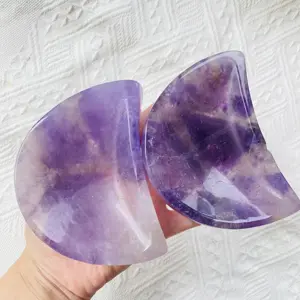 Grosir Kuarsa Mawar Bening Kuarsa Hadiah Amethyst Kerajinan Kristal Alami Mangkuk Berbentuk Bulan