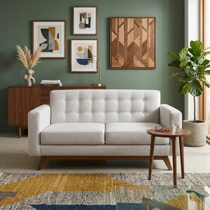 Sofá Moderno para Sala de Estar con Estructura de Madera de Teca Sólida, Tapizado en Tela, Estilo Mediados de Siglo, Sofá de Dos Plazas, Mueble para el Hogar - Product Image 3