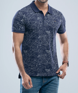 T-shirt décontracté à manches courtes en coton tricoté 100% bleu marine, respirant, imprimé, technique de teinture unie, 220g, Bangladesh - Product Image 1