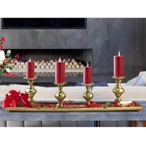 Bougeoir en métal de finition argentée de qualité supérieure pour la décoration de la maison et de Noël 4 piliers de bougie avec plateau - Product Image 5