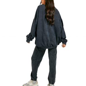 Conjunto de pantalones de chándal con capucha y lavado ácido de algodón de alta calidad para mujer, Jersey personalizado holgado para Otoño e Invierno - Product Image 5