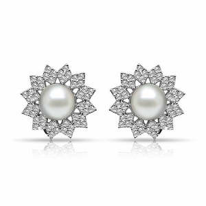 NOVAMART Fine Floral Pearl AD 18K Gold Plated Earrings Pure <b>Silver</b> <b>Stud</b> and Drop with Diamond Shell for Weddings Wholesale Expor - Product Image 5