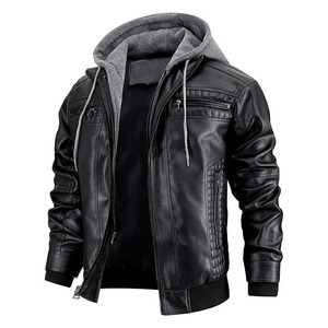 Men's PU Leather <b>Jacket</b> Hooded Motorcycle <b>Slim</b> <b>Fit</b> Casual Coats Men Autumn Winter Windproof Hat Detachable Biker Leather <b>Jacket</b> - Product Image 5