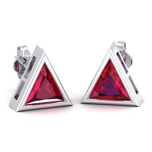 REYES Custom Made Triangle Shape 2.2 Carat Ruby Gemstone Screw Back Stud Earrings For Women 14K Gold Moissanite Jewelry - Product Image 5