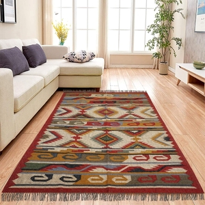 Tapis Kilim en Laine Fait à la Main, Motif Géométrique Brodé, Maison, Hôtel, Style Boho, Salon Extérieur - Product Image 1