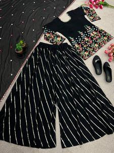 Hermoso Plazo Set Heavy Faux Georgette con pesado trabajo de secuencia de bordado de 5mm con Latkan Dori Micro algodón de alta calidad - Product Image 4