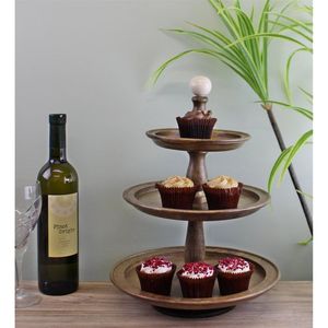 STAND Plateau rond en bois d'acacia de haute qualité pour le service de gâteaux et de fruits. - Product Image 6