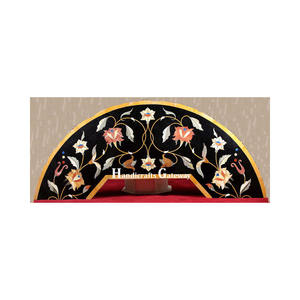 <b>Black</b> Marble Semicircle Shape Flower Design Inlay Work Table Top Precious Marble Handmade For Standard Quality Low Price Tables - Product Image 1