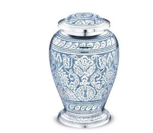 Urnas para cenizas adulto Funeral Blanco Plata Jali Urna funeraria grande para cenizas de seres queridos Tamaño 10,5 "& 220 Cu. En - Product Image 1