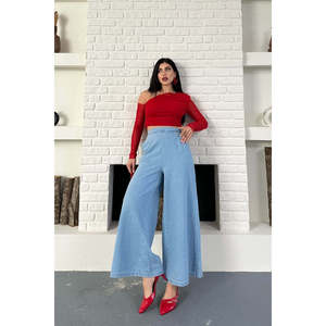 Jeans à jambes larges avec dos élastiqué 7120 - Denim bleu clair - Product Image 5
