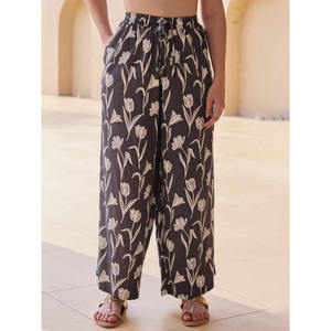 Chiffon Wide-Leg <b>Palazzo</b> Pants with Digital Floral <b>Print</b> Elastic Mid Waist - Product Image 1