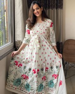 New Style Anarkali Set <b>Indian</b> Traditional Designer Cotton Multi Color Sanganeri Printed Anarkali <b>Kurta</b> With Pant and Dupatta - Product Image 5