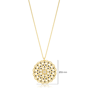 Collier élégant avec pendentif en forme de fleur ronde en zircon noir, fabrication artisanale turque, vente en gros, bijoux en argent sterling 925 - Product Image 3