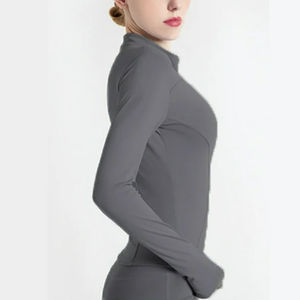 Chaquetas de yoga ligeras de la mejor calidad para correr con cremallera completa para mujer Chaquetas de Yoga de secado rápido transpirables de color gris - Product Image 5