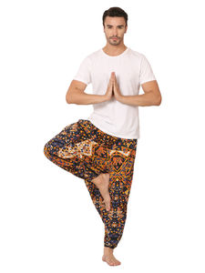 Pantalon sarouel classique pour hommes-écologique 100% coton toile taille libre couleur foncée taille haute joggeurs légers cordon de serrage ample - Product Image 2