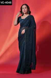 Sari de desgaste de boda pesado de alta calidad para mujer, Sari de desgaste de fiesta con venta al por mayor y precio de fabricación, precio barato, Georgette Sari - Product Image 4