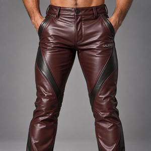 <b>Men</b> Leather Pants Premium <b>Trousers</b> Slim Fit Casual Motorcycle Biker Streetwear Windproof Breathable Lightweight <b>Drawstring</b> - Product Image 1