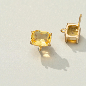 925 Sterling Silver Gold Plated Cushion Cut Moissanite Quartz <b>Citrine</b> Gemstone DIY Stud Earrings Fine <b>Jewelry</b> Manufacturer - Product Image 1