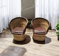 Ensemble de 2 chaises Sarkanda modernes en bambou naturel écologique faites à la main pour salon, chambre, jardin, balcon, parc