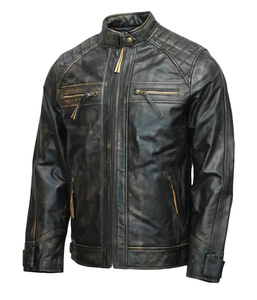 Veste de moto classique en cuir de vachette naturel noir vieilli pour homme, nouvelle collection 2026, prix abordable, service OEM, vente en gros - Product Image 2