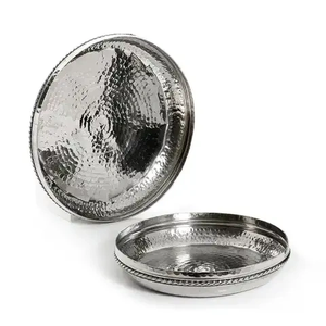 Juego de tres platos redondos de metal plateado para servir, vajilla de hotel de lujo, plato de servidor de comida para ocasiones Diwali - Product Image 3